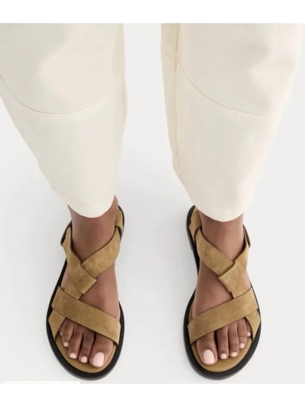 Everlane The City Strap Buckle Sandal Tan Suede Size 8.5M - Picture 2 of 11